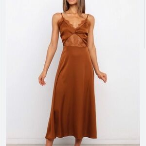 Petal + Pup Satin Slip Dress with Lace Trim - copper colored